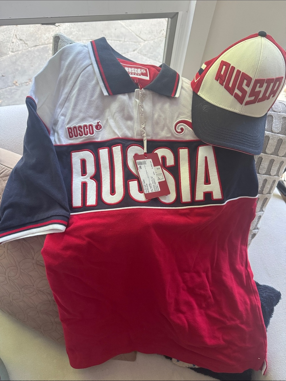 Polo Shirt for Men - Russia Graphic - Red, White & Navy